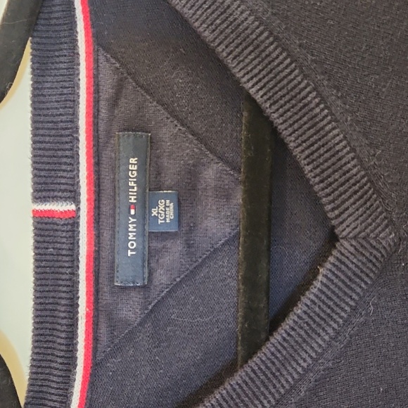 Tommy Hilfiger ~ Designer Men's V-Neck Longsleeved Sweater Navy Blue Size XL - Picture 3 of 7